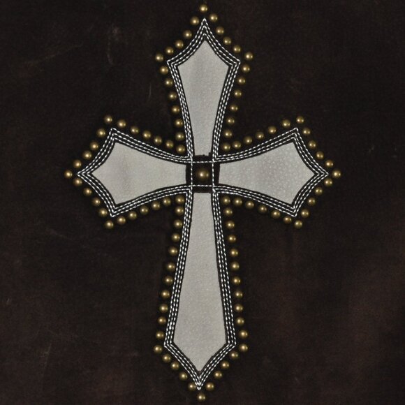 Vintage Brown & Tan Suede Leather Studded Cross Inlay Western Hippie Jacket M - Picture 9 of 10